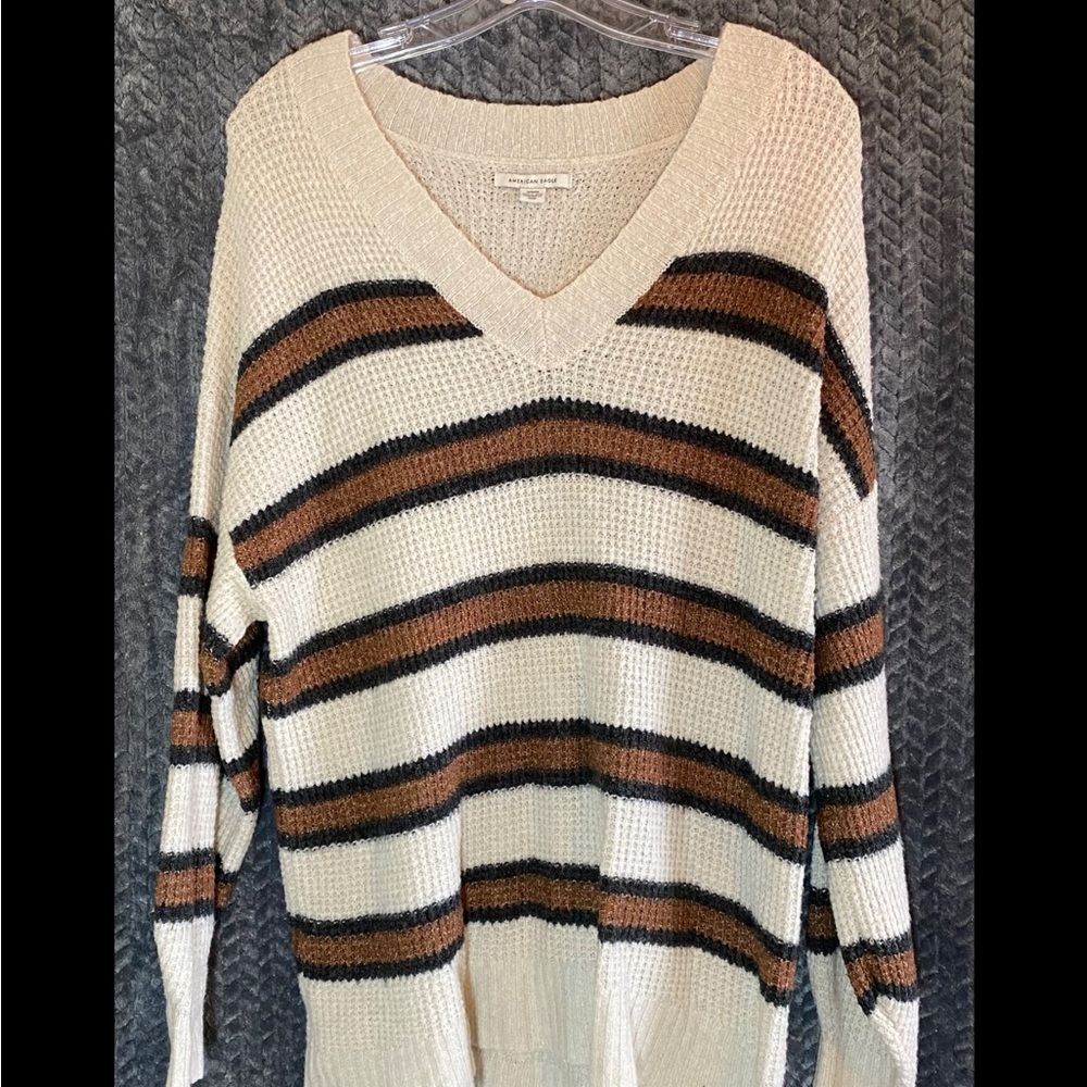 American Eagle Oversized Striped V-Neck Sweater